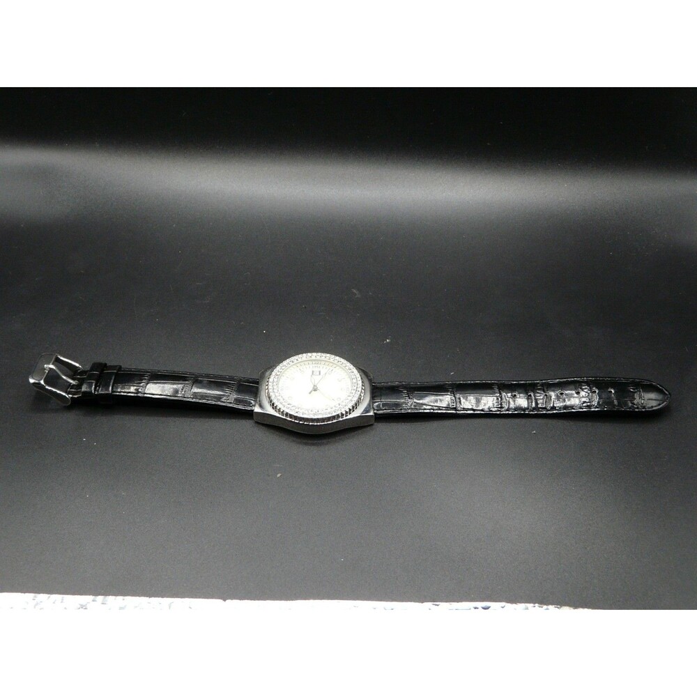 Wilsons Leather Ladies Women's Date Watch Black Leather Band White Face Japan
